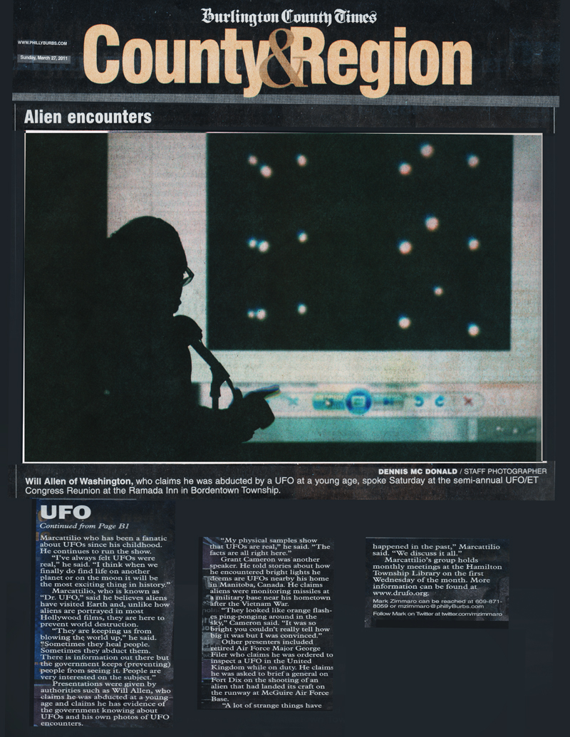 Will Allen UFO Lecture 2011 in NJ made front page news, in that area.